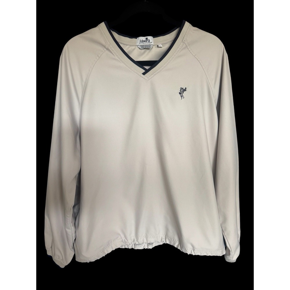 Vintage Ashworth Weather Systems Golf Windshirt Pullover V-Neck Beige Men's L